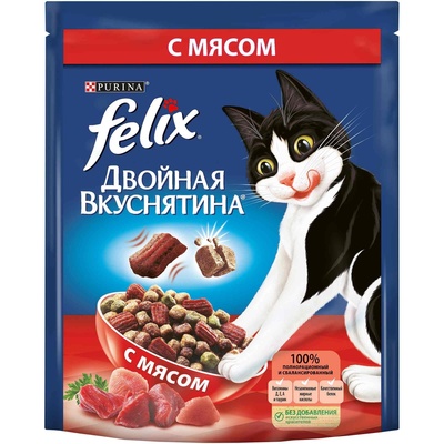 FELIX Двойная вкуснятина сухой корм для взрослых кошек с мясом 200 г –  купить в интернет зоомагазине РыжийКот56.рф